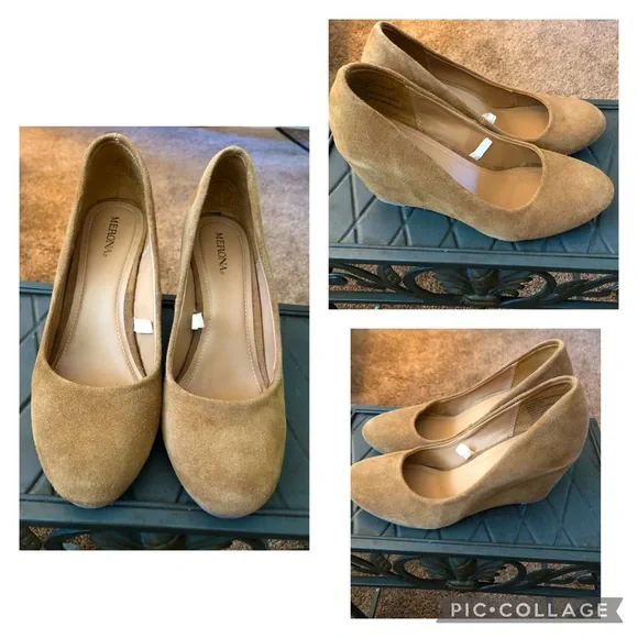 💜💜 SALE-3/$15 💜💜MERONA SUEDE WEDGES Size 7 - Picture 1 of 4
